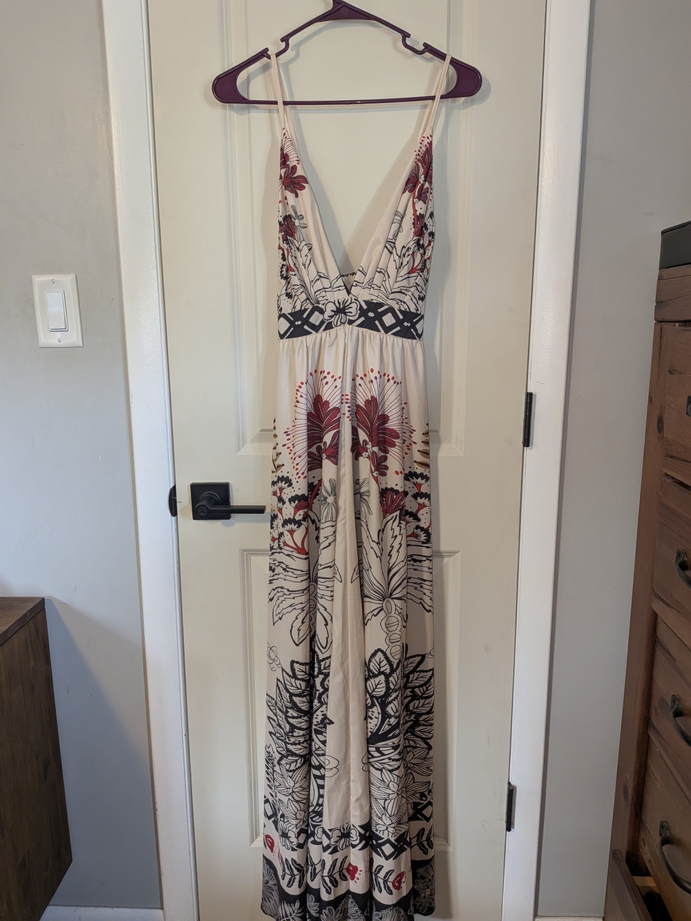 SHEIN Cream Maxi Dress with Red and Black Floral Print